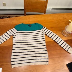Lands' End Teal and Cream Striped Sweater